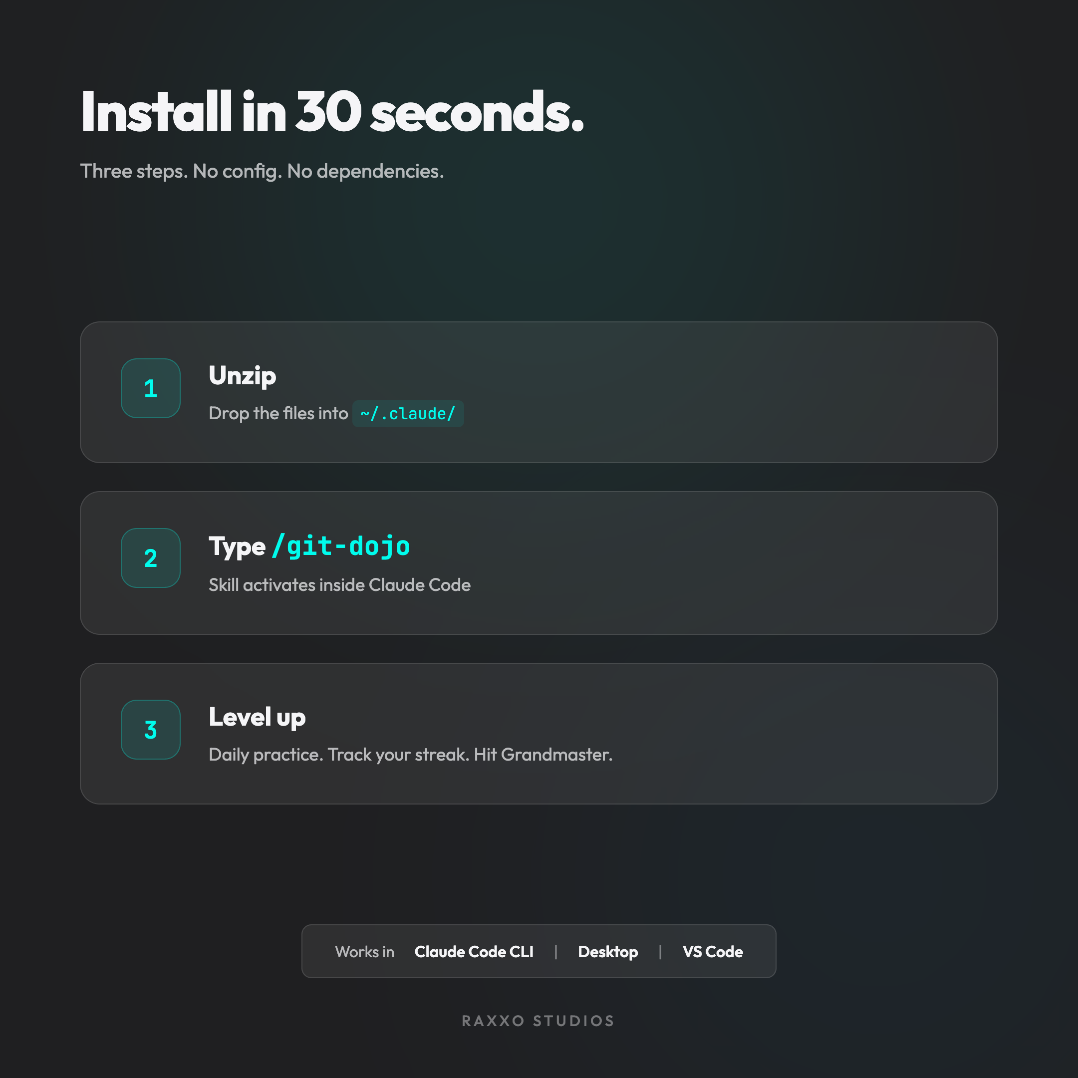 Git Dojo session modes - Quick 2 min, Standard 5 min, Deep 8 min